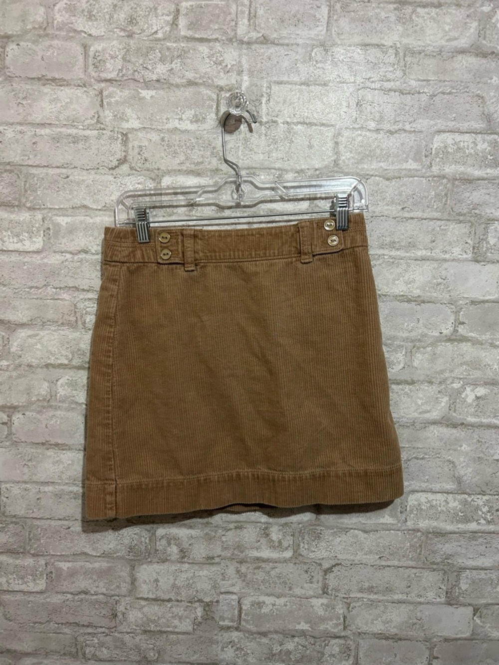 LOFT Tan Corduroy Button-Detail Mini Skirt
